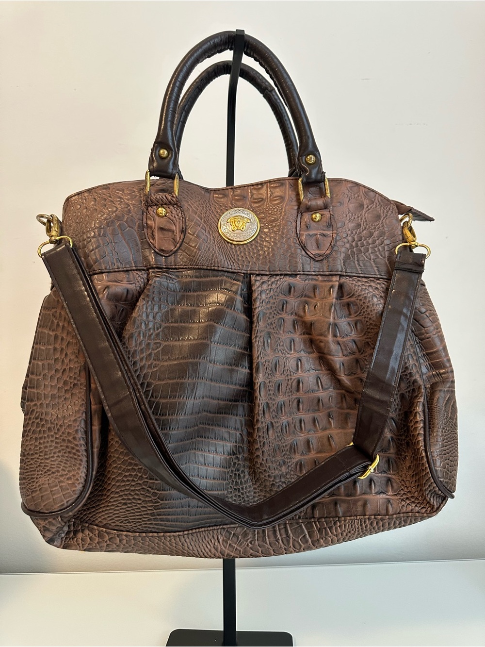 “Y2K Medusa Style Croc Embossed Satchel Tote Bag”